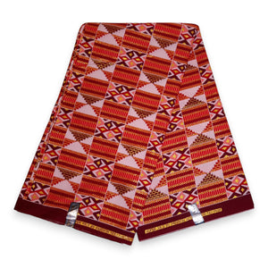 Afrikanischer Stoff - Exklusiv Verschönerte Glitzereffekte 100% Baumwolle - GL-4027 Rot Gold Kente