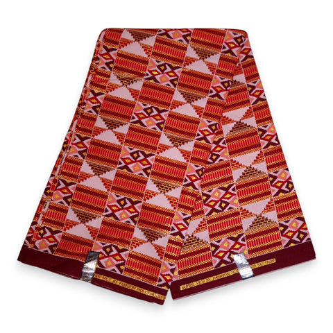 Afrikanischer Stoff - Exklusiv Verschönerte Glitzereffekte 100% Baumwolle - GL-4027 Rot Gold Kente