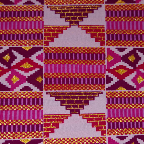 Afrikanischer Stoff - Exklusiv Verschönerte Glitzereffekte 100% Baumwolle - GL-4028 Rosa Gold Kente