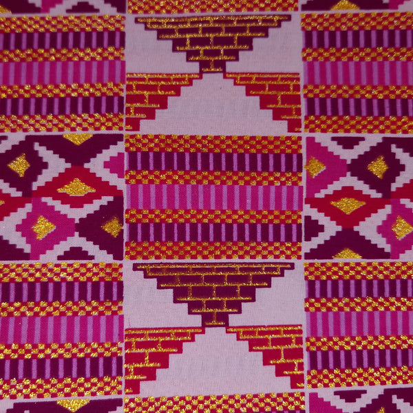 Afrikanischer Stoff - Exklusiv Verschönerte Glitzereffekte 100% Baumwolle - GL-4028 Rosa Gold Kente