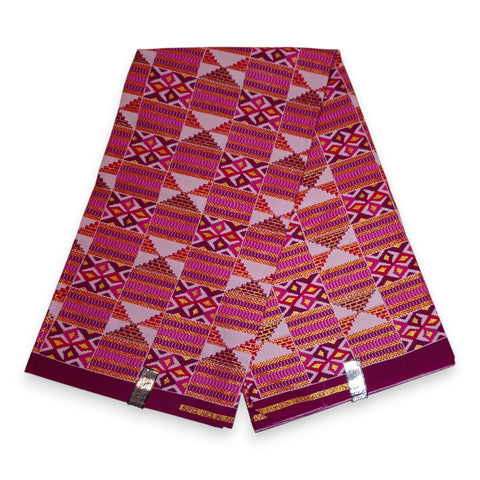 Afrikanischer Stoff - Exklusiv Verschönerte Glitzereffekte 100% Baumwolle - GL-4028 Rosa Gold Kente