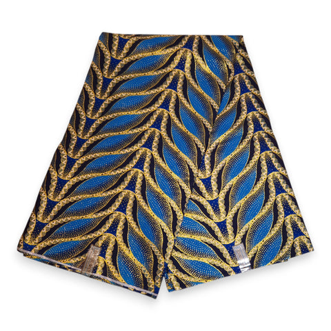 Afrikanischer Stoff - Exklusiv Verschönerte Glitzereffekte 100% Baumwolle - GL-4030 Blau Gold
