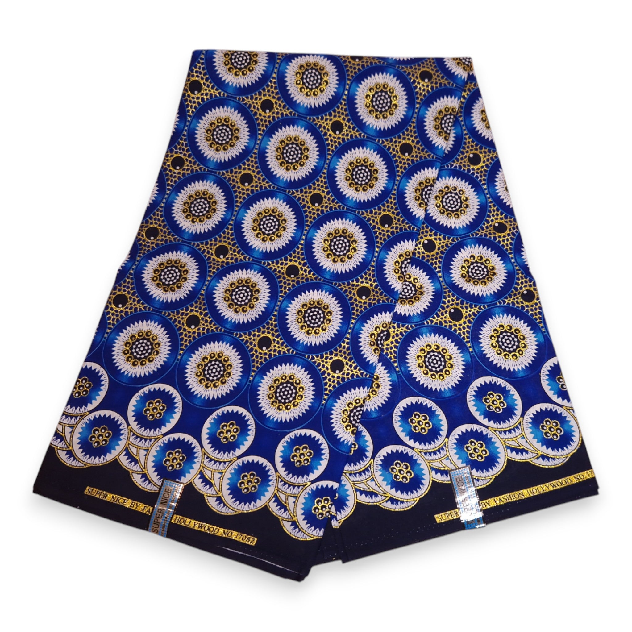Afrikanischer Stoff - Exklusiv Verschönerte Glitzereffekte 100% Baumwolle - GL-4031 Blau Gold