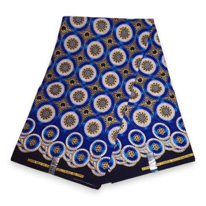 Afrikanischer Stoff - Exklusiv Verschönerte Glitzereffekte 100% Baumwolle - GL-4031 Blau Gold