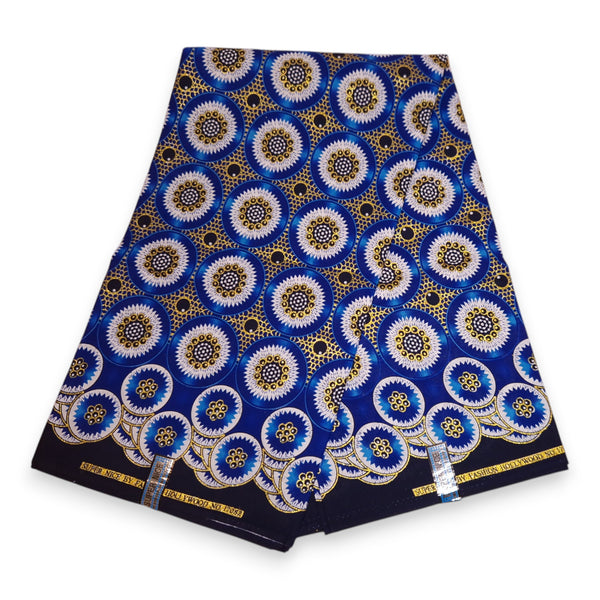 Afrikanischer Stoff - Exklusiv Verschönerte Glitzereffekte 100% Baumwolle - GL-4031 Blau Gold