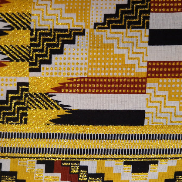 Afrikanischer Stoff - Exklusiv Verschönerte Glitzereffekte 100% Baumwolle - GL-4049 Gelb Gold Kente