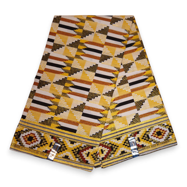 Afrikanischer Stoff - Exklusiv Verschönerte Glitzereffekte 100% Baumwolle - GL-4049 Gelb Gold Kente