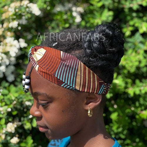 Haarband / Stirnband / Kopfband für Kinder in Afrikanischer Print - Braun Gold
