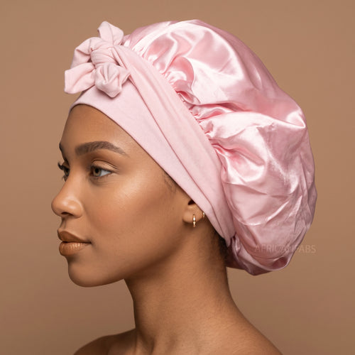 Satinhaube / Satin Hair Bonnet mit Bändern - Rosa ( Satin Schlafhaube )
