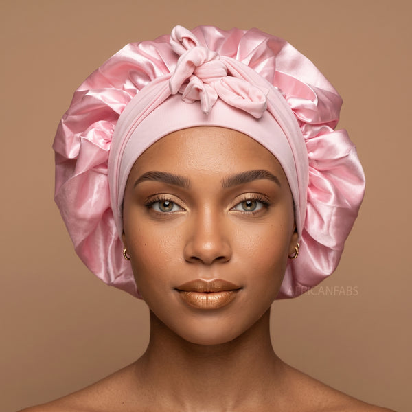 Satinhaube / Satin Hair Bonnet mit Bändern - Rosa ( Satin Schlafhaube )