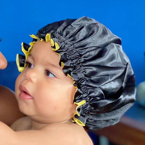 Schwarz / Gelbe Satin bonnet / Schlafhaube ( Größe für Kinder 3-7 Jahre alt ) / Kinder Hair Bonnet / Satin bonnet