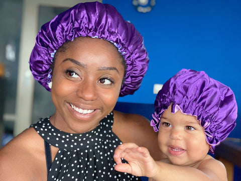 Lila Satin bonnet / Schlafhaube (Mutter + Tochter / Mommy & Me ) Kinder Hair Bonnet / Satin bonnet