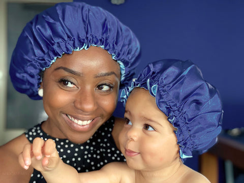 Blau Satin bonnet / Schlafhaube (Mutter + Tochter / Mommy & Me ) Kinder Hair Bonnet / Satin bonnet