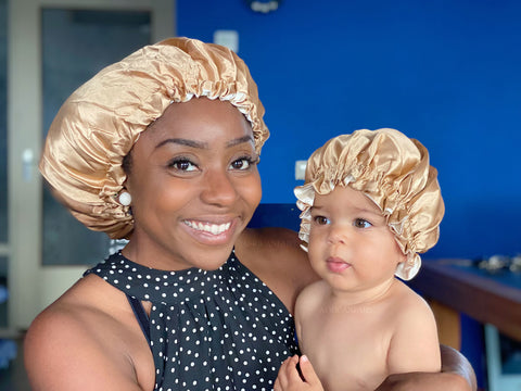 Kaki Satin bonnet / Schlafhaube (Mutter + Tochter / Mommy & Me ) Kinder Hair Bonnet / Satin bonnet