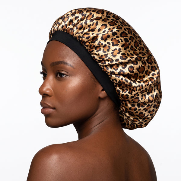 Leopard print Satin bonnet / Schlafhaube / Hair Bonnet / Nachtmütze zum Schlafen