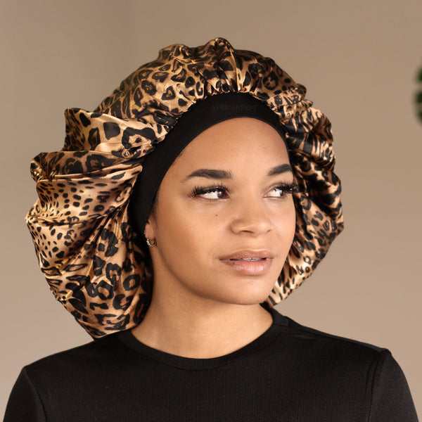 Extra großer Afrikanischer Leopard Print Satin bonnet / Schlafhaube / Hair Bonnet
