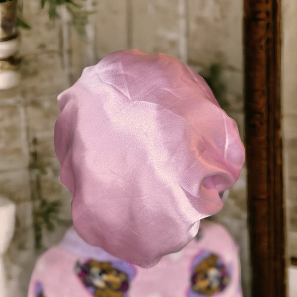 Rosa Satin bonnet / Schlafhaube / Hair Bonnet / Nachtmütze zum Schlafen ( Größe für Kinder 3-7 Jahre alt ) Einstellbar 