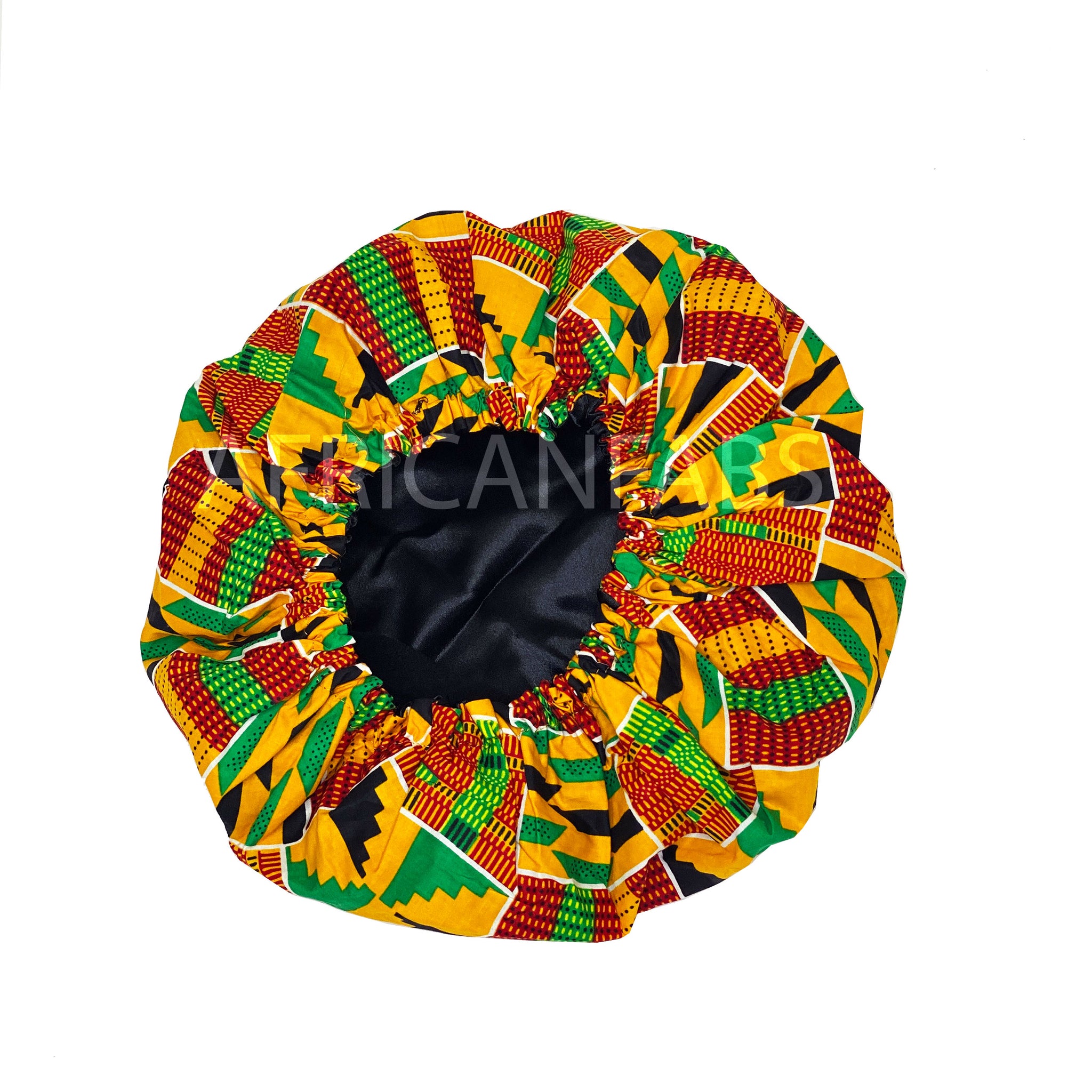 Afrikanischer Kente Print Schlafhaube - Gelb - Satin Hair Bonnet