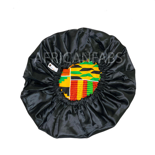 Afrikanischer Kente Print Schlafhaube - Gelb - Satin Hair Bonnet