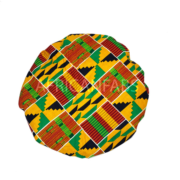 Afrikanischer Kente Print Schlafhaube - Gelb - Satin Hair Bonnet