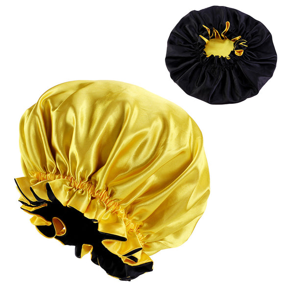 Gelb / Schwarz Satin bonnet / Satin-Schlafmütze mit Krempe / Umkehrbares Hair Bonnet / Satin bonnet / Nachtmütze zum Schlafen