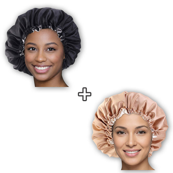 2 STÜCK - Kaki + Schwarz Satin bonnet / Schlafhaube / Hair Bonnet / Nachtmütze zum Schlafen