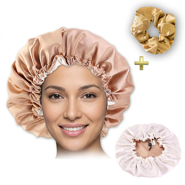 Khaki Satin bonnet + Satin-Haargummi  ( Schlafhaube / Hair Bonnet / Nachtmütze zum Schlafen )