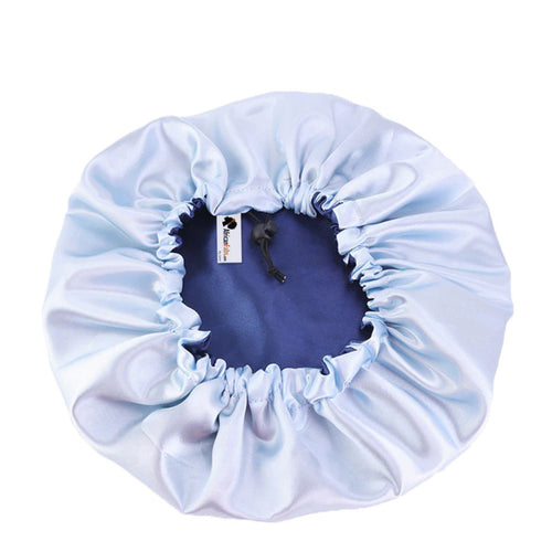 Blau Satin bonnet + Satin-Haargummi  ( Schlafhaube / Hair Bonnet / Nachtmütze zum Schlafen )