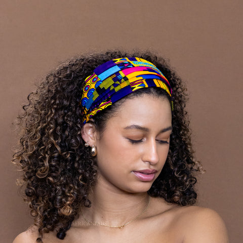 Haarband / Stirnband / Kopfband in Afrikanischer Print - Unisex Erwachsene - Lila / Rosa kente