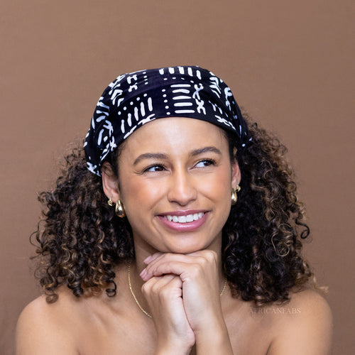 Haarband / Stirnband / Kopfband in Afrikanischer Print - Unisex Erwachsene - Schwarz / Weiss bogolan