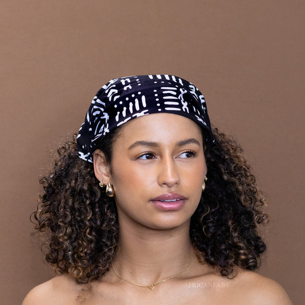 Haarband / Stirnband / Kopfband in Afrikanischer Print - Unisex Erwachsene - Schwarz / Weiss bogolan