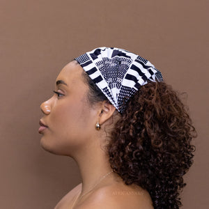Haarband / Stirnband / Kopfband in Afrikanischer Print - Unisex Erwachsene - Schwarz Weiss kente
