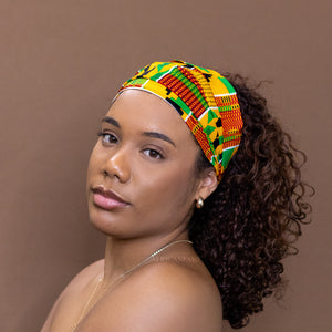 Haarband / Stirnband / Kopfband in Afrikanischer Print - Unisex Erwachsene -  Grün / Gelbe kente
