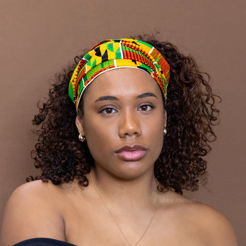 Haarband / Stirnband / Kopfband in Afrikanischer Print - Unisex Erwachsene -  Grün / Gelbe kente