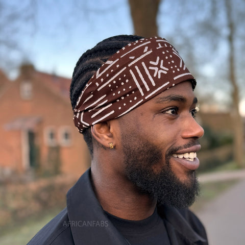 Haarband / Stirnband / Kopfband in Afrikanischer Print - Unisex Erwachsene - Braun X Bogolan