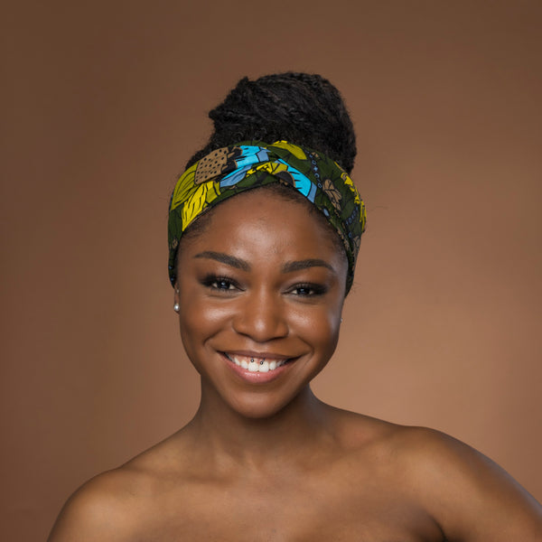 Haarband / Stirnband / Kopfband in Afrikanischer Print - Grün Botanical Flow