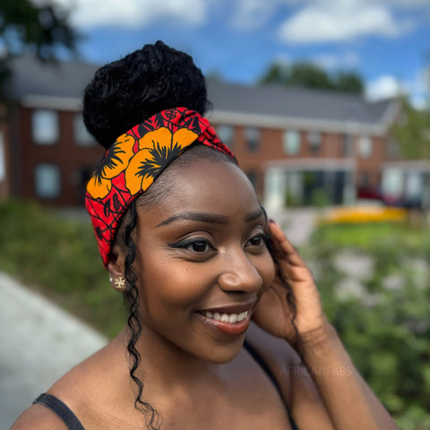 Haarband / Stirnband / Kopfband in Afrikanischer Print - Rot Flowers