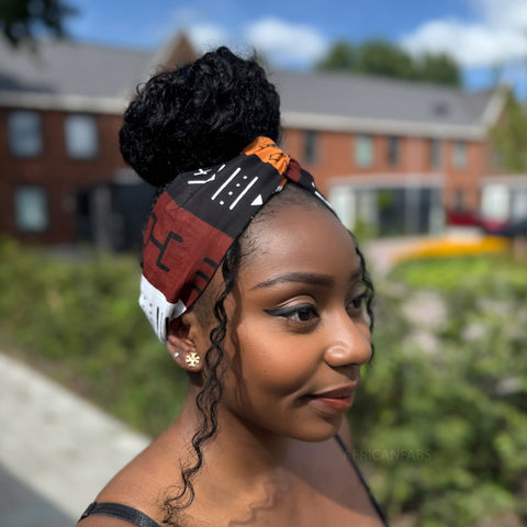 Haarband / Stirnband / Kopfband in Afrikanischer Print - Braun Bogolan Symbols
