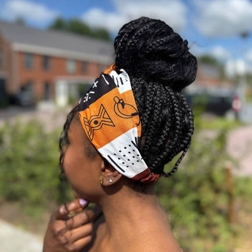 Haarband / Stirnband / Kopfband in Afrikanischer Print - Braun Bogolan Symbols