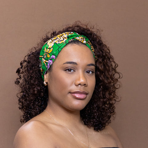 Haarband / Stirnband / Kopfband in Afrikanischer Print - Grun Flowers