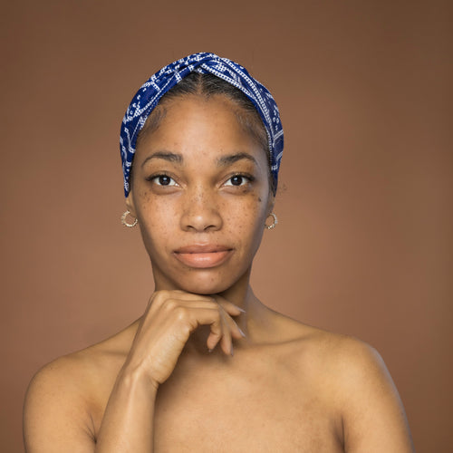 Haarband / Stirnband / Kopfband in Afrikanischer Print - Blau Weiß Ndop Cameroon
