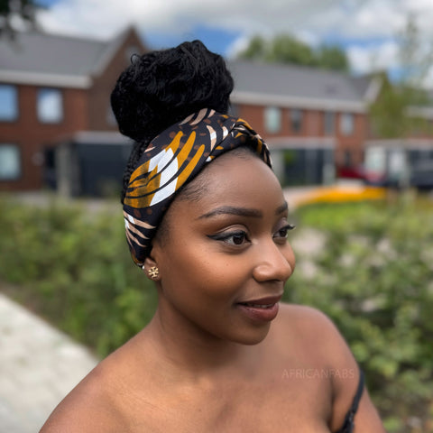 Haarband / Stirnband / Kopfband in Afrikanischer Print - Mix Braun Feathers