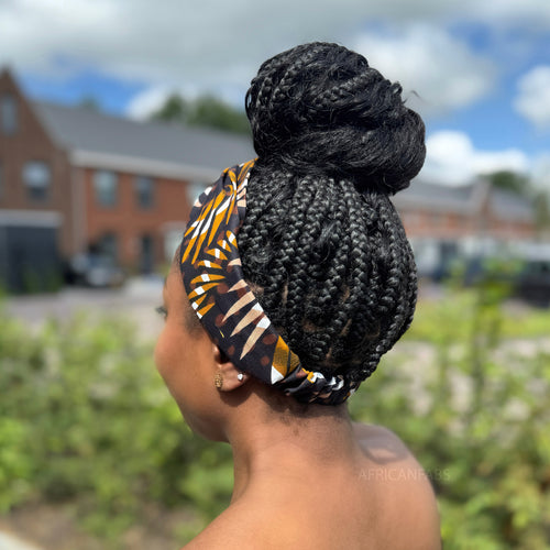 Haarband / Stirnband / Kopfband in Afrikanischer Print - Mix Braun Feathers