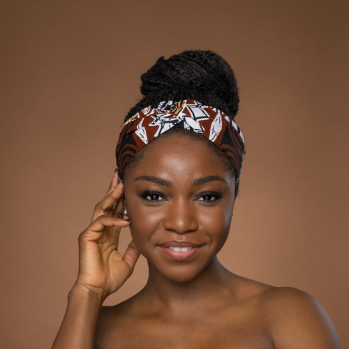 Haarband / Stirnband / Kopfband in Afrikanischer Print - Braun Bogolan Mosaic
