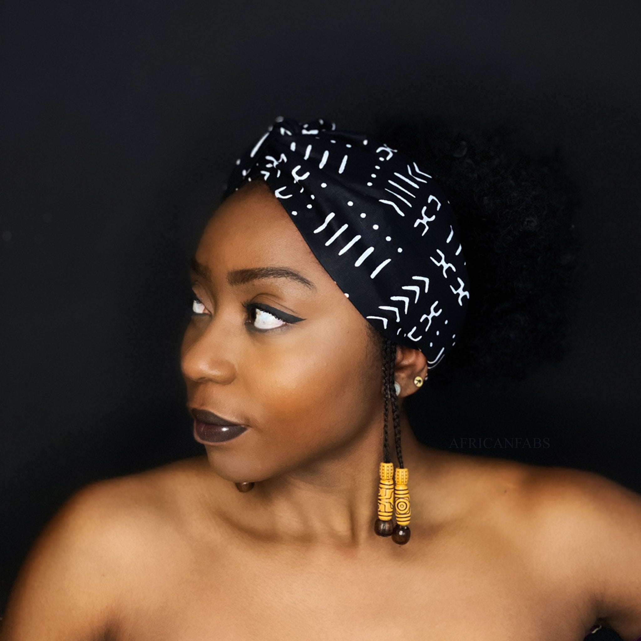 Haarband / Stirnband / Kopfband in Afrikanischer Print - Erwachsene - Schwarze bogolan