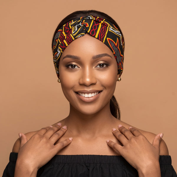 African print Headband - Adults - Hair Accessories - Black Red Toghu Bamenda