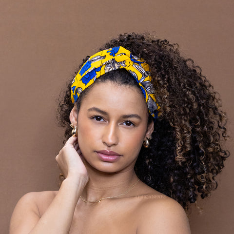 Haarband / Stirnband / Kopfband in Afrikanischer Print - Gelb Blau flowers