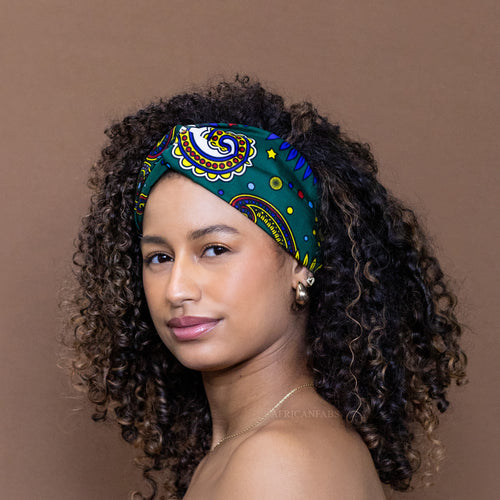 Haarband / Stirnband / Kopfband in Afrikanischer Print - Grün Multicolor Paisley
