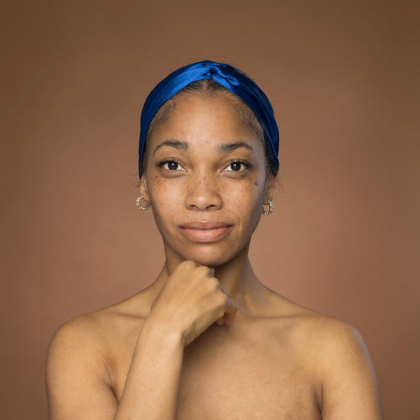 Blau Satin-Haarband mit Twist - Stirnband / Kopfband für Erwachsene