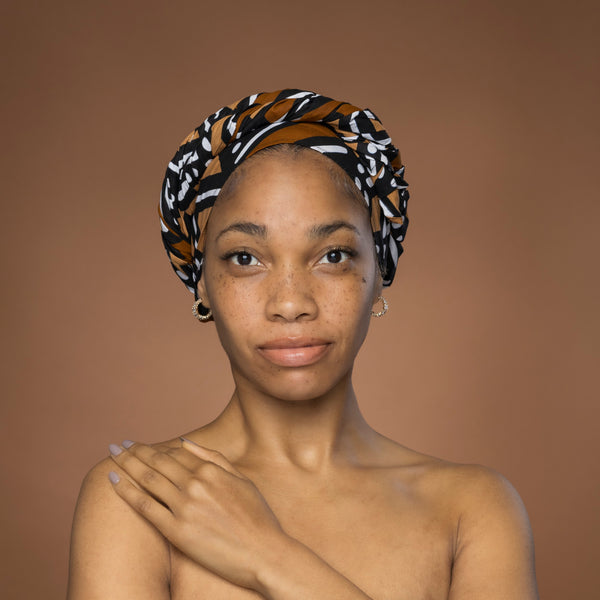 Afrikanisches Kopftuch / headwrap - Braun Beige Bogolan